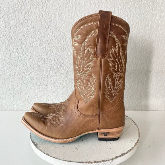 Lane SANDAGA Midi Womens Cowboy Boots 7.5 Cowgirl Western Brown Mid Calf Tall - Picture 4 of 11